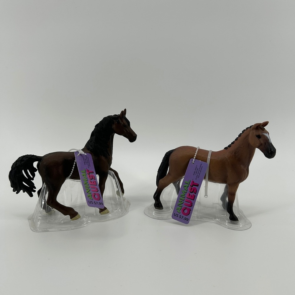 Animal Quest 2 Horse Figurines 5.5" Toy Brown Tan Realistic Play Kids Gift NWT